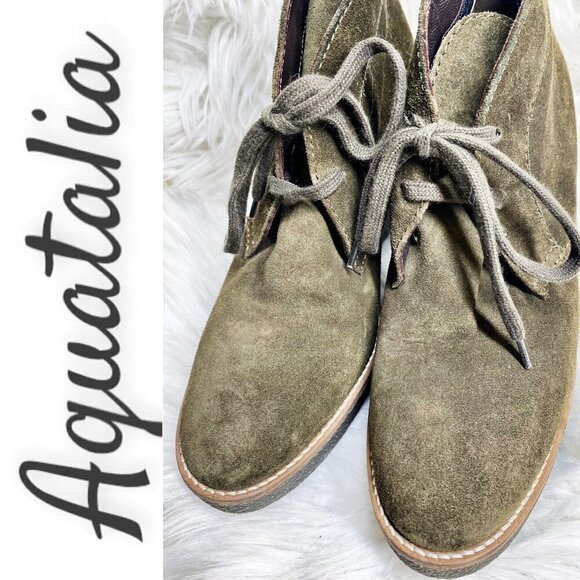 AQUATALIA Vianna Weatherproof Moss Green Suede Wedge Bootie, Size 8 - Picture 4 of 11